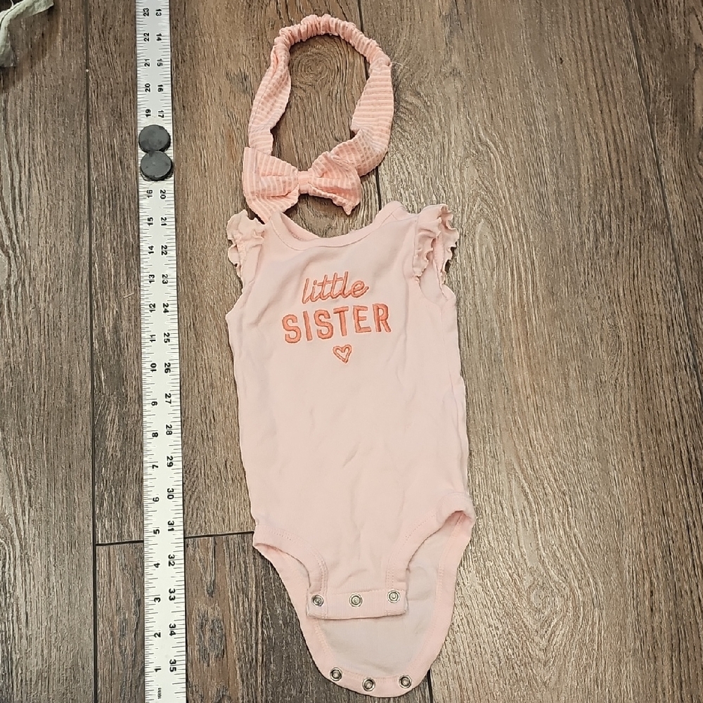 Pink,  'Little Sister, Baby, Onesie, Bow, Sweet, Sleep, Casual, Summer, Spring
